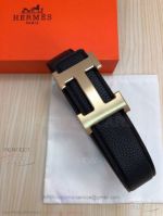 High Quality Hermes Reversible Leather Belt For Men - Brushed Gold H Buckle